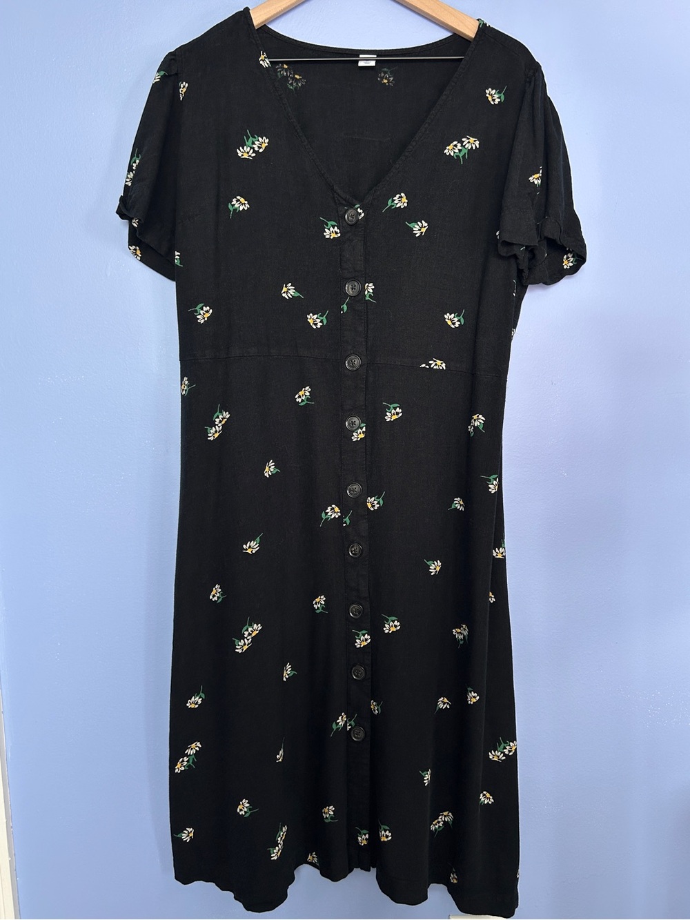 Black Floral Button-Front Midi Dress
